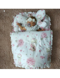 BN-6426972012577,MimiNu - Set 4 in 1 Cosulet bebelus Baby Cocoon 75x55 cm, Cu volanase, Husa 100% bumbac, Din bumbac certificat  2