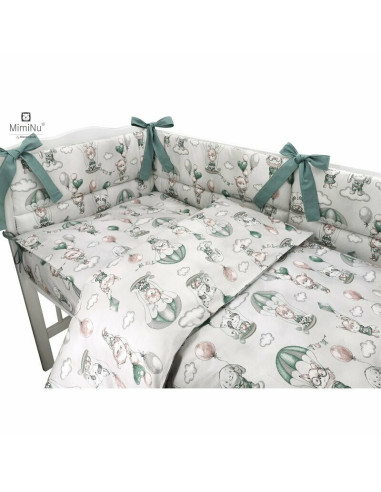 BN-6426972012591,MimiNu - Set lenjerie patut 5 piese, Cu pilota si perna, Din bumbac certificat Oeko Tex Standard 100, Pentru pa
