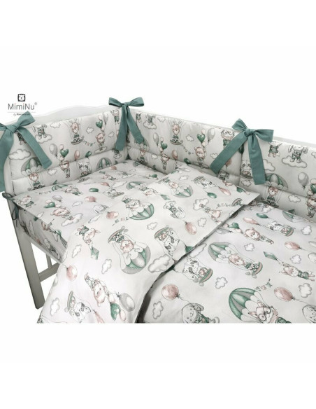 BN-6426972012591,MimiNu - Set lenjerie patut 5 piese, Cu pilota si perna, Din bumbac certificat Oeko Tex Standard 100, Pentru pa