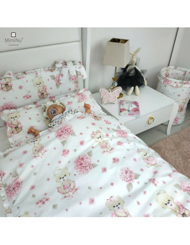 BN-6426972012621,MimiNu - Set lenjerie patut 5 piese, Cu volanase, Cu pilota si perna, Din bumbac certificat Oeko Tex Standard 1