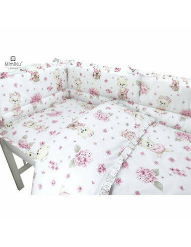 BN-6426972012621,MimiNu - Set lenjerie patut 5 piese, Cu volanase, Cu pilota si perna, Din bumbac certificat Oeko Tex Standard 1