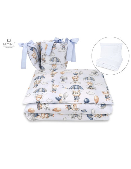 BN-6426972014861,MimiNu - Set lenjerie patut cu 6 piese, Cu pilota si perna, Cu doua aparatori laterale, Din bumbac certificat O