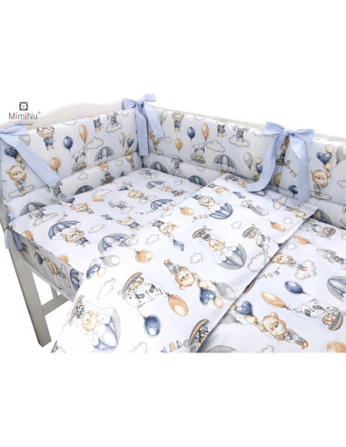 BN-6426972014861,MimiNu - Set lenjerie patut cu 6 piese, Cu pilota si perna, Cu doua aparatori laterale, Din bumbac certificat O