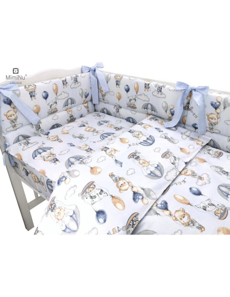 BN-6426972014861,MimiNu - Set lenjerie patut cu 6 piese, Cu pilota si perna, Cu doua aparatori laterale, Din bumbac certificat O