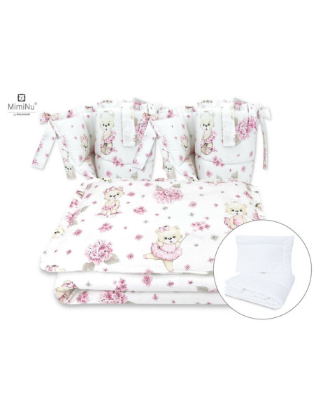 BN-6426972014885,MimiNu - Set lenjerie patut cu 6 piese, Cu volanase, Cu pilota si perna, Cu doua aparatori laterale, Din bumbac