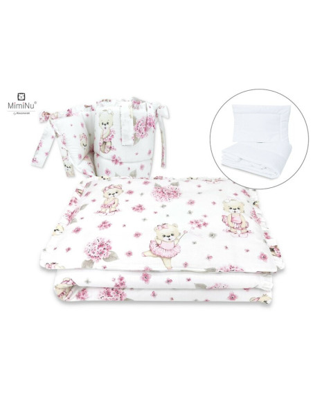 BN-6426972014885,MimiNu - Set lenjerie patut cu 6 piese, Cu volanase, Cu pilota si perna, Cu doua aparatori laterale, Din bumbac
