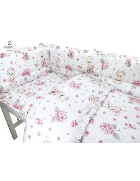 BN-6426972014885,MimiNu - Set lenjerie patut cu 6 piese, Cu volanase, Cu pilota si perna, Cu doua aparatori laterale, Din bumbac