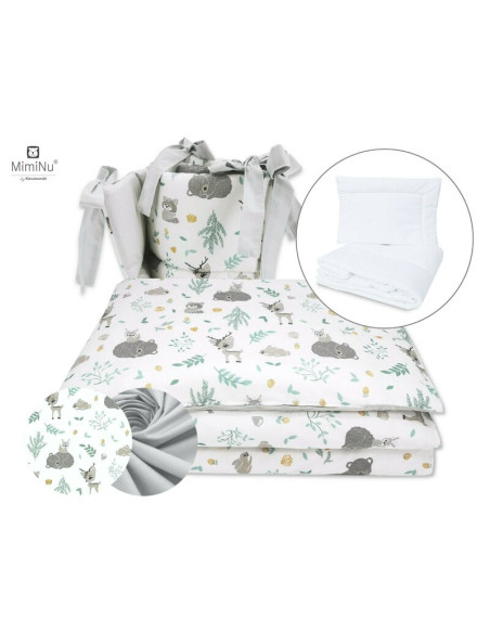 BN-6426972014915,MimiNu - Set lenjerie patut cu 6 piese, Cu pilota si perna, Cu doua aparatori laterale, Din bumbac certificat O