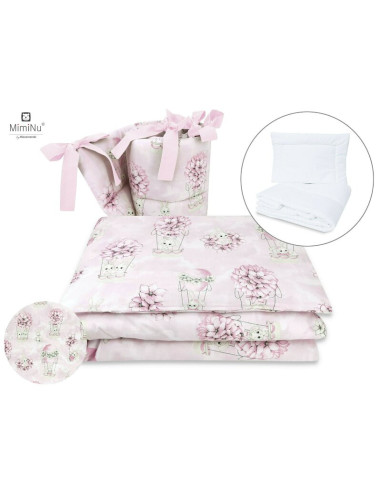 BN-6426972014953,MimiNu - Set lenjerie patut cu 6 piese, Cu pilota si perna, Cu doua aparatori laterale, Din bumbac certificat O