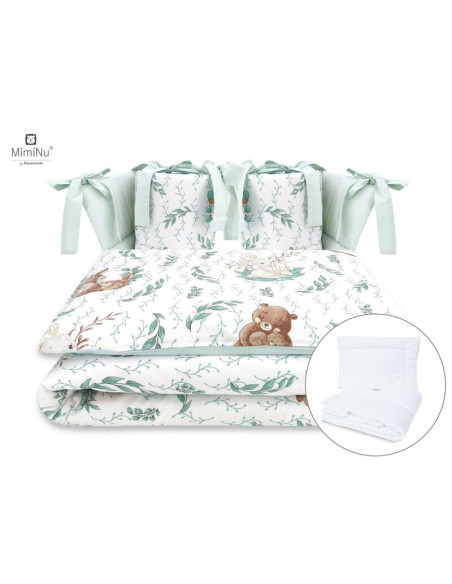 BN-6426972014991,MimiNu - Set lenjerie patut cu 6 piese, Cu pilota si perna, Cu doua aparatori laterale, Din bumbac certificat O