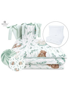 BN-6426972014991,MimiNu - Set lenjerie patut cu 6 piese, Cu pilota si perna, Cu doua aparatori laterale, Din bumbac certificat O 2