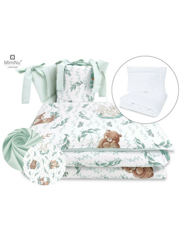 BN-6426972014991,MimiNu - Set lenjerie patut cu 6 piese, Cu pilota si perna, Cu doua aparatori laterale, Din bumbac certificat O