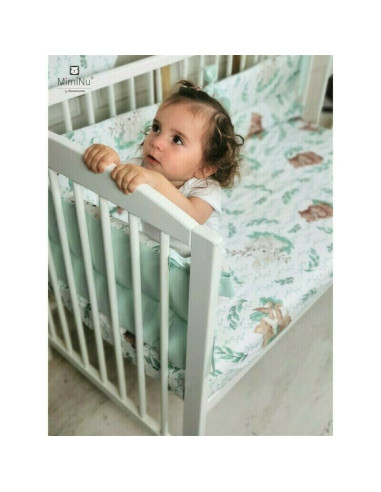 BN-6426972014991,MimiNu - Set lenjerie patut cu 6 piese, Cu pilota si perna, Cu doua aparatori laterale, Din bumbac certificat O