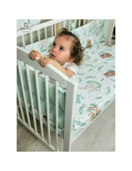 BN-6426972014991,MimiNu - Set lenjerie patut cu 6 piese, Cu pilota si perna, Cu doua aparatori laterale, Din bumbac certificat O