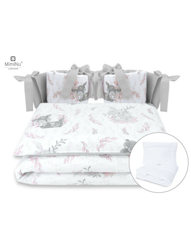 BN-6426972015004,MimiNu - Set lenjerie patut cu 6 piese, Cu pilota si perna, Cu doua aparatori laterale, Din bumbac certificat O