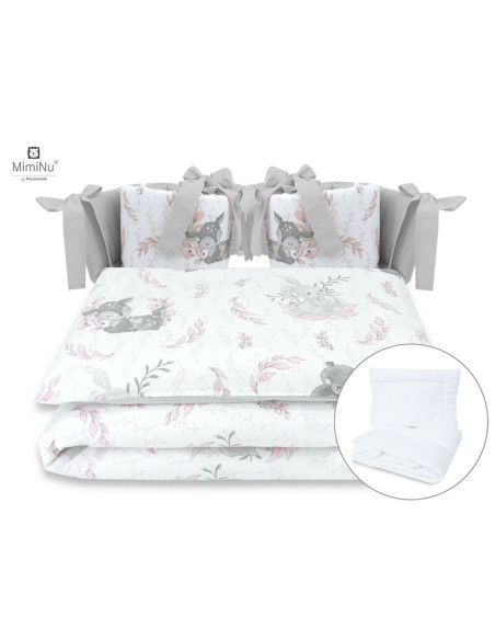 BN-6426972015004,MimiNu - Set lenjerie patut cu 6 piese, Cu pilota si perna, Cu doua aparatori laterale, Din bumbac certificat O