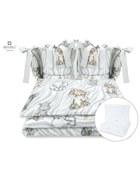 BN-6426972015011,MimiNu - Set lenjerie patut cu 6 piese, Cu pilota si perna, Cu doua aparatori laterale, Din bumbac certificat O