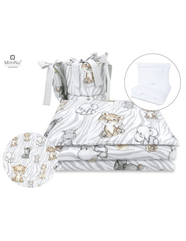 BN-6426972015011,MimiNu - Set lenjerie patut cu 6 piese, Cu pilota si perna, Cu doua aparatori laterale, Din bumbac certificat O
