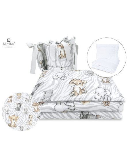 BN-6426972015011,MimiNu - Set lenjerie patut cu 6 piese, Cu pilota si perna, Cu doua aparatori laterale, Din bumbac certificat O