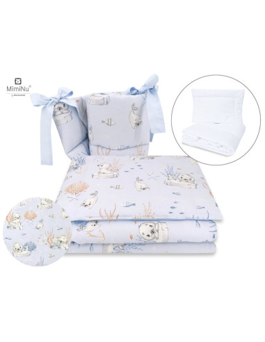 BN-6426972015035,MimiNu - Set lenjerie patut cu 6 piese, Cu pilota si perna, Cu doua aparatori laterale, Din bumbac certificat O
