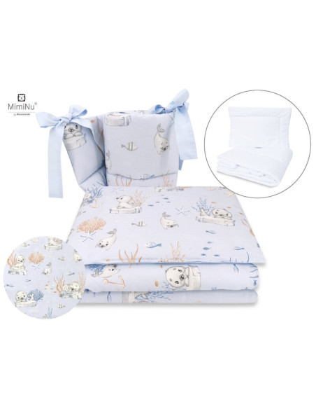 BN-6426972015035,MimiNu - Set lenjerie patut cu 6 piese, Cu pilota si perna, Cu doua aparatori laterale, Din bumbac certificat O