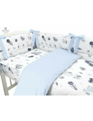 BN-6426972015066,MimiNu - Set lenjerie patut cu 6 piese, Cu pilota si perna, Cu doua aparatori laterale, Din bumbac certificat O