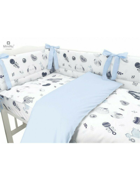 BN-6426972015066,MimiNu - Set lenjerie patut cu 6 piese, Cu pilota si perna, Cu doua aparatori laterale, Din bumbac certificat O