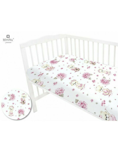 BN-6426972014199,Miminu - Cearceaf cu elastic, Din bumbac certificat Oeko Tex Standard 100, Pentru pat 160x80 cm, Design, Pink B