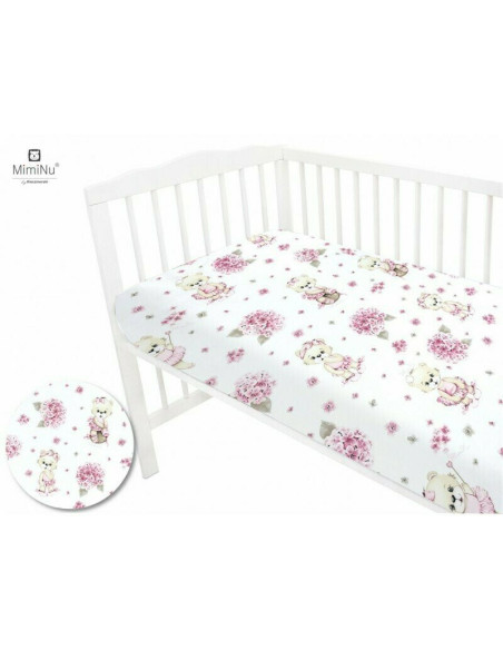 BN-6426972014199,Miminu - Cearceaf cu elastic, Din bumbac certificat Oeko Tex Standard 100, Pentru pat 160x80 cm, Design, Pink B