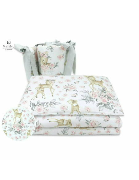 BN-6426972015981,MimiNu - Set lenjerie patut 5 piese, Cu pilota si perna, Din bumbac certificat Oeko Tex Standard 100, Pentru pa