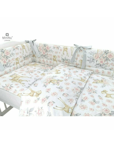 BN-6426972015981,MimiNu - Set lenjerie patut 5 piese, Cu pilota si perna, Din bumbac certificat Oeko Tex Standard 100, Pentru pa