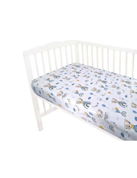 BN-6426972016933,Qmini - Cearceaf cu elastic pentru patut 120X60 cm, Din bumbac certificat Oeko Tex Standard 100, Teddy Bears on
