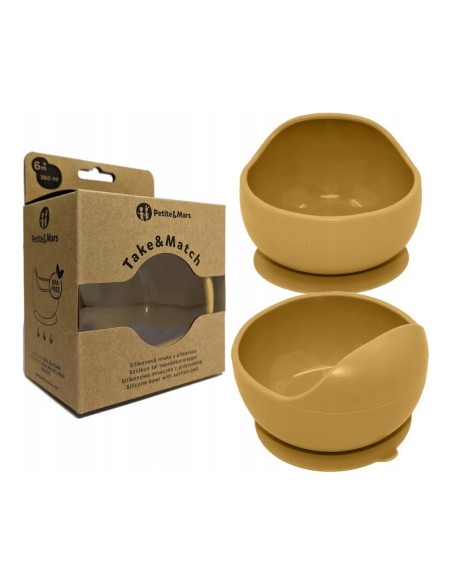 BN-707819,Petite&Mars - Bol din silicon fara BPA, Cu ventuza, TAKE&MATCH, 6 luni+, Ocru