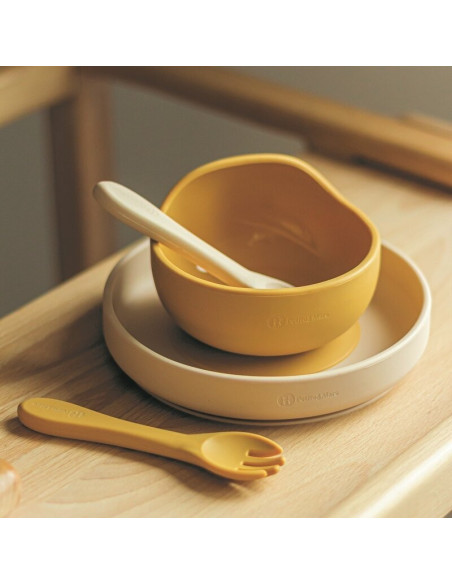 BN-707819,Petite&Mars - Bol din silicon fara BPA, Cu ventuza, TAKE&MATCH, 6 luni+, Ocru