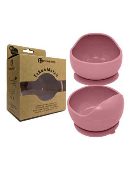 BN-707820,Petite&Mars - Bol din silicon fara BPA, Cu ventuza, TAKE&MATCH, 6 luni+, 350 ml, Roz