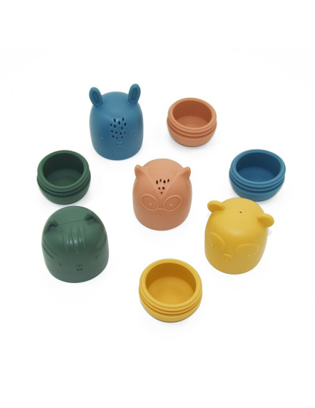 BN-598815,Petite&Mars - Set 4 jucarii de baie Amigos, Din silicon, Fara BPA, 6 luni+, Multicolor