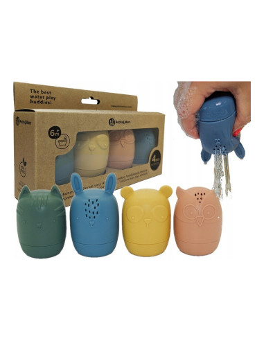 BN-598815,Petite&Mars - Set 4 jucarii de baie Amigos, Din silicon, Fara BPA, 6 luni+, Multicolor