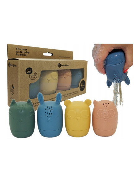 BN-598815,Petite&Mars - Set 4 jucarii de baie Amigos, Din silicon, Fara BPA, 6 luni+, Multicolor