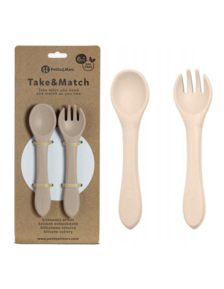 BN-709818,Petite&Mars - Set tacamuri din silicon fara BPA, Take&Match, 6 luni+, Bej BN-709818,Petite&Mars - Set tacamuri din silicon fara BPA, Take&Match, 6 luni+, Bej