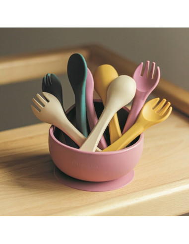 BN-709820,Petite&Mars - Set tacamuri din silicon fara BPA, Take&Match, 6 luni+, Roz