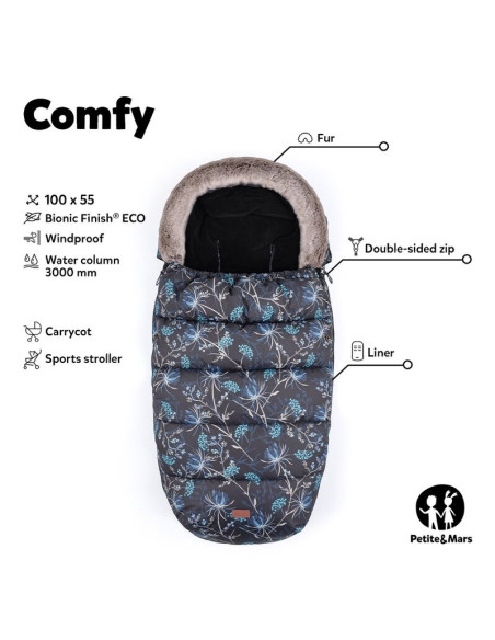 BN-534827,Petite&Mars - Sac de iarna impermeabil Comfy, 4 in 1, Cu blanita si interior din fleece, Universal, Pentru carucior, 1