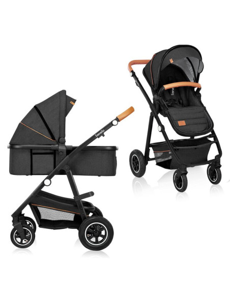 BN-LO-AMBER_2IN1_GREY_GRAPHITE,Lionelo - Carucior Amber, 2 in 1, Cadru aluminiu, Cu landou intarit si salteluta moale, Reversibi
