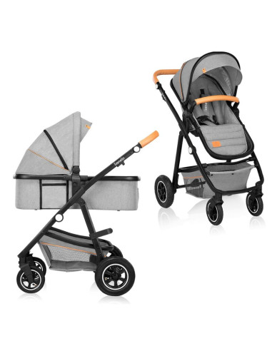 BN-LO-AMBER_2IN1_GREY_STONE,Lionelo - Carucior Amber, 2 in 1, Cadru aluminiu, Cu landou intarit si salteluta moale, Reversibil, 