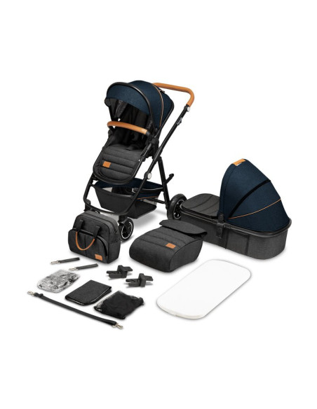 BN-LO-AMBER_2IN1_BLUE_NAVY,Lionelo - Carucior Amber, 2 in 1, Cadru aluminiu, Cu landou intarit si salteluta moale, Reversibil, M