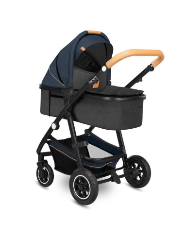 BN-LO-AMBER_2IN1_BLUE_NAVY,Lionelo - Carucior Amber, 2 in 1, Cadru aluminiu, Cu landou intarit si salteluta moale, Reversibil, M