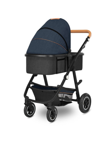 BN-LO-AMBER_2IN1_BLUE_NAVY,Lionelo - Carucior Amber, 2 in 1, Cadru aluminiu, Cu landou intarit si salteluta moale, Reversibil, M