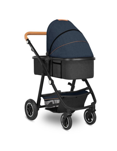 BN-LO-AMBER_2IN1_BLUE_NAVY,Lionelo - Carucior Amber, 2 in 1, Cadru aluminiu, Cu landou intarit si salteluta moale, Reversibil, M