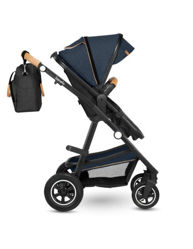 BN-LO-AMBER_2IN1_BLUE_NAVY,Lionelo - Carucior Amber, 2 in 1, Cadru aluminiu, Cu landou intarit si salteluta moale, Reversibil, M