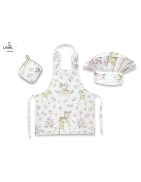 BN-6426972017220,MimiNu - Set Micutul bucatar, Cu sort, o boneta si accesoriu pentru vase calde, Din bumbac certificat Oeko Tex  BN-6426972017220,MimiNu - Set Micutul bucatar, Cu sort, o boneta si accesoriu pentru vase calde, Din bumbac certificat Oeko Tex