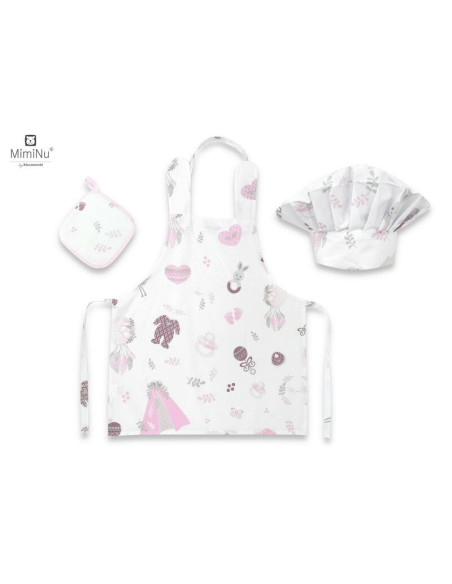 BN-6426972017237,MimiNu - Set Micutul bucatar, Cu sort, o boneta si accesoriu pentru vase calde, Din bumbac certificat Oeko Tex 